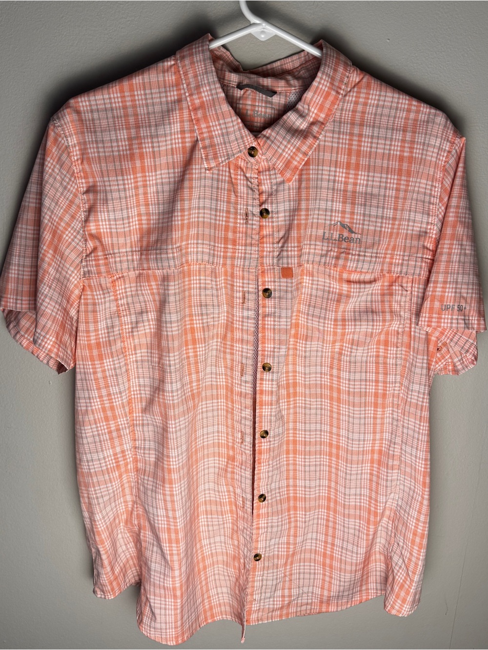 LL Bean Women's XL Reg Tropicwear Short Sleeve Plaid Fishing Shirt NWOT orange